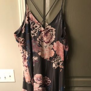 Grey, iridescent, patterned dress.